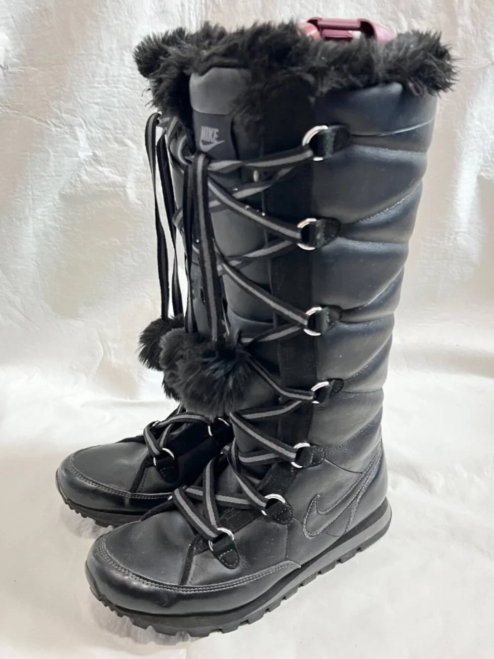 Nike Winter Hi 3 Premium Sneaker Boots black leather pom pom womens 7.5 tall